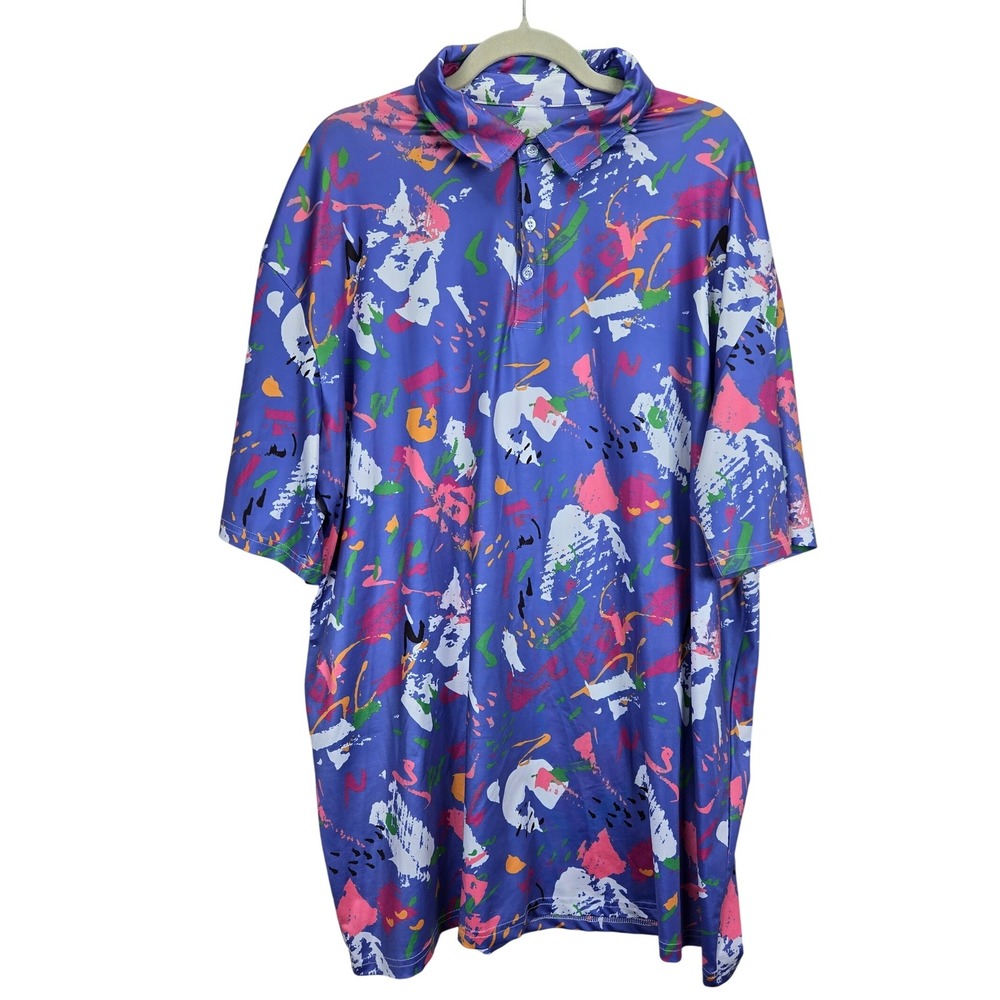 Proud 90 Golf Is Fun‎ Men Polo Shirt 3X Abstract Colorful Dopamine Activewear